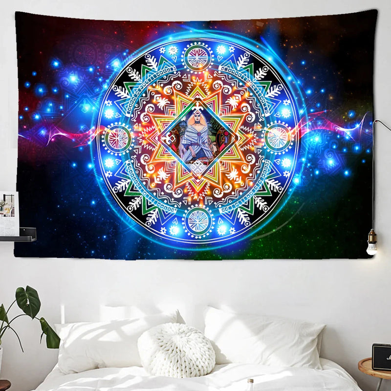 Night Moon Tarot Mandala Tapestry for Home Decoration - Afralia™ Hippie Wall Hanging