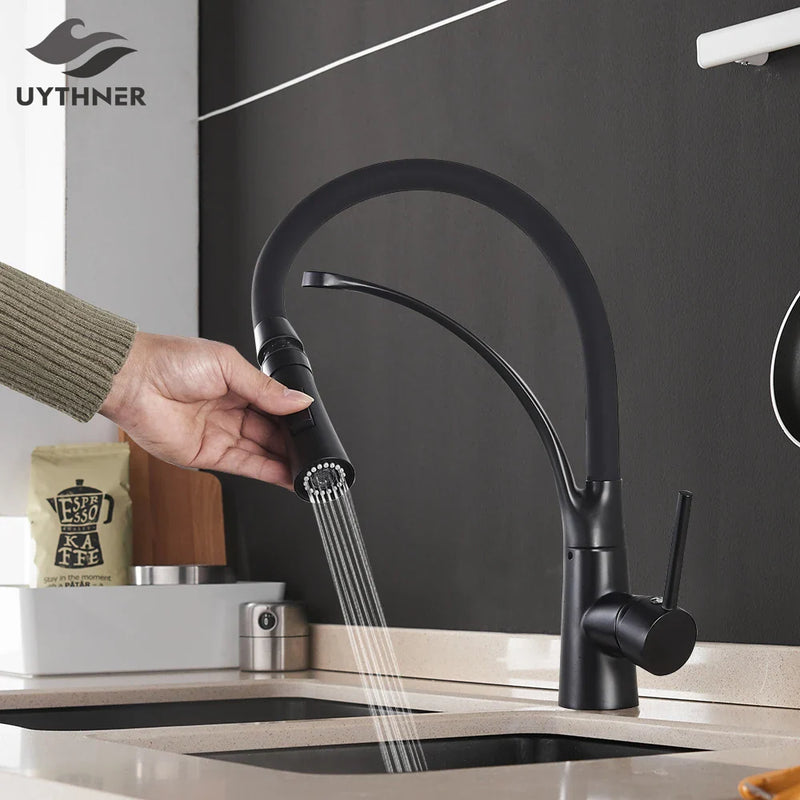 Afralia™ Swivel Pull Down Kitchen Faucet - Deck Mounted Hot Cold Water Mixer Tap