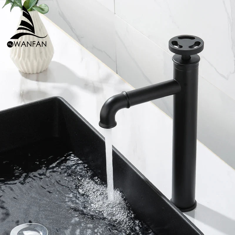 Afralia™ Matte Black Brass Bathroom Faucet Hot and Cold Water Mixer Tap