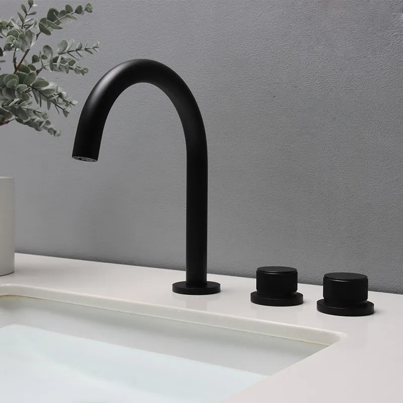 Afralia™ Black & Brushed Gold Basin Faucets: Total Brass 3-Hole Waterfall Sink Faucet