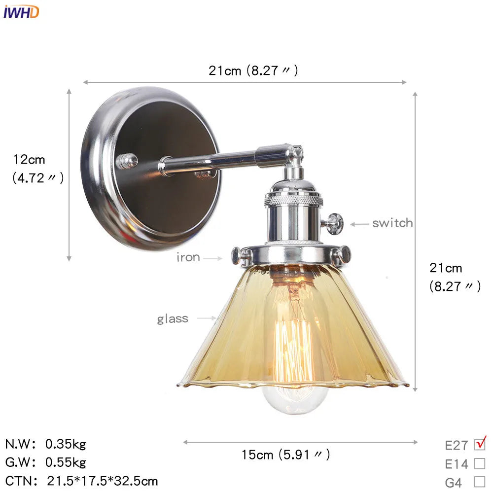 Afralia™ Modern Amber Glass Ball LED Wall Lamp for Home Bedroom Stair Mirror