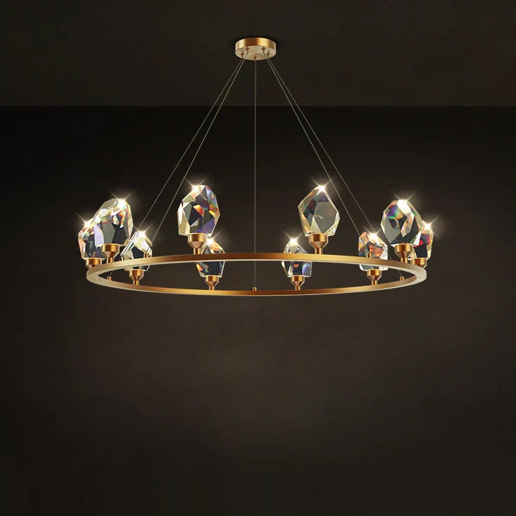 Afralia™ Crystal Copper Round Chandelier: Elegant LED Suspension Lamp for Dinning Room