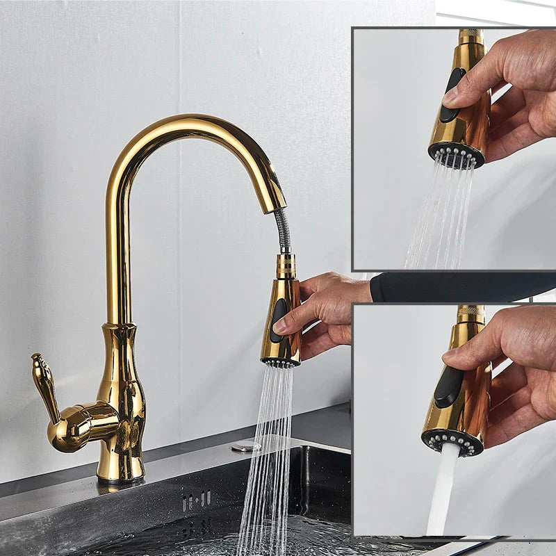 Afralia™ Gold Sensor Kitchen Faucet Pull Out Touch Control Mixer Tap Sink Crane