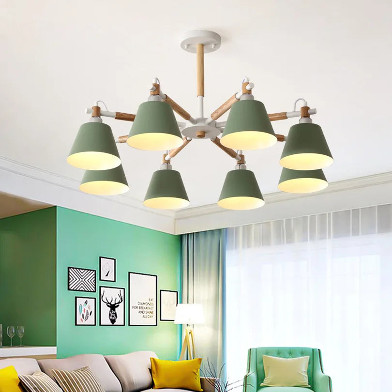 Afralia™ Nordic Macaroon Chandelier Wooden Lustre for Living Dining Room Lighting Fixtures