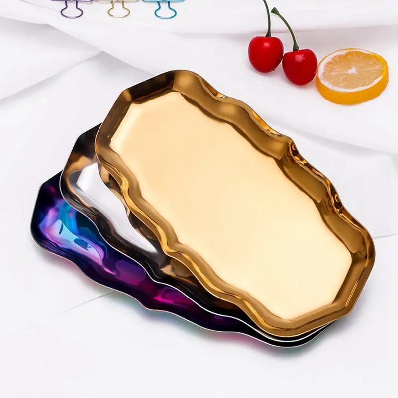 Afralia™ Stainless Steel Storage Tray for Fruit Cake Snacks Jewelry Desktop Organizer