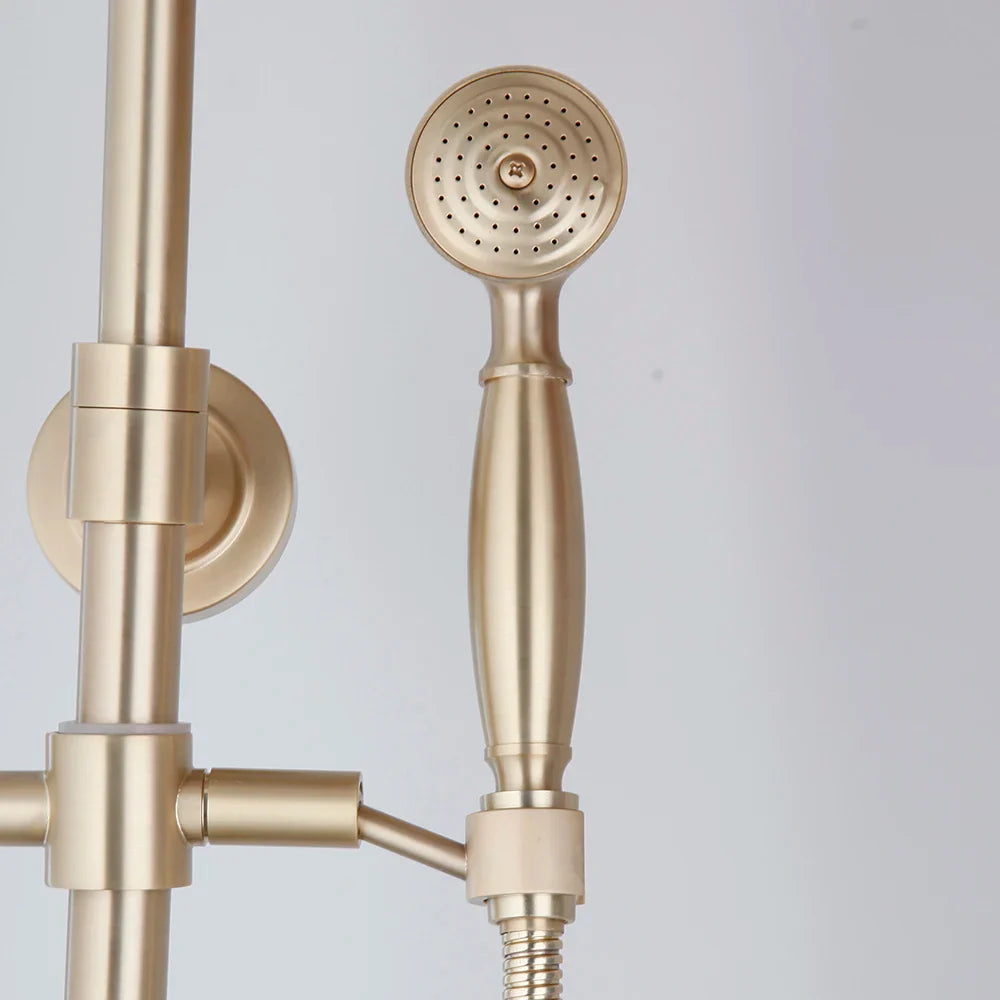 Afralia™ Round Golden Rainfall Shower Faucet Set with 8" Head and Handheld