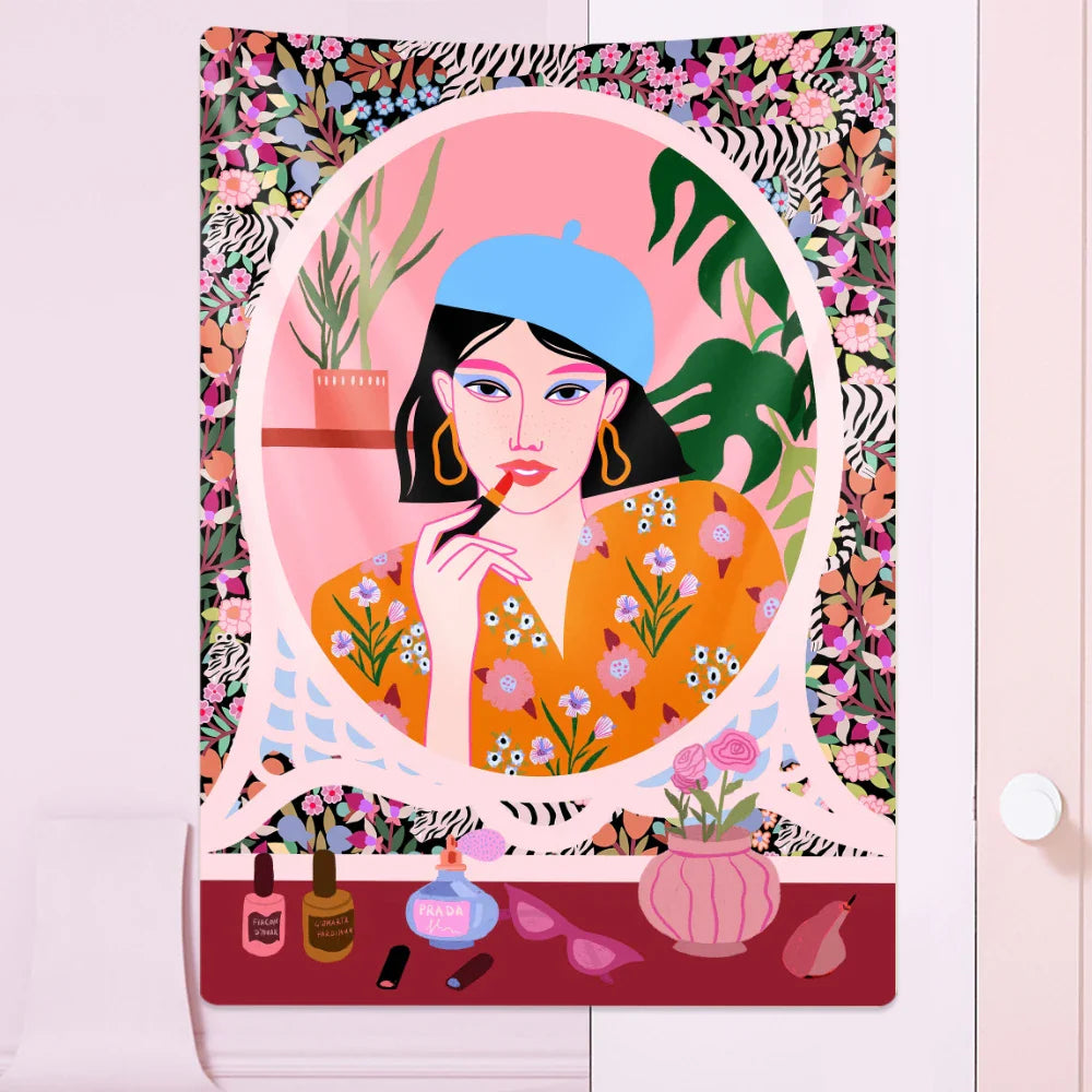 Afralia™ Hippie Girl Tapestry: Boho Bohemian Decorative Yoga Mattress Sheet