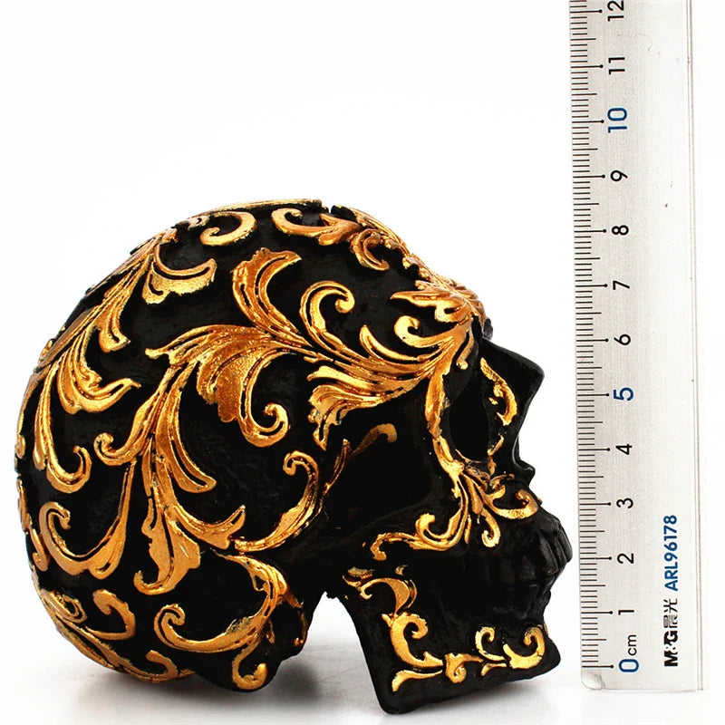 Afralia™ Golden Skeleton Skull Resin Statue Miniatures for Home Office Decor