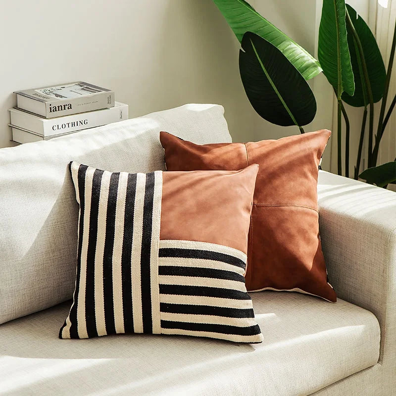 Afralia™ Black Stripe Faux Leather Pillow Cover 45x45cm for Home Decor