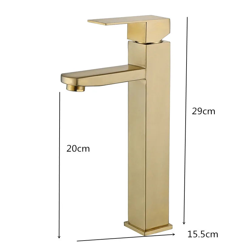 Afralia™ Brushed Gold Stainless Steel Bathroom Basin Sink Faucet Mixer