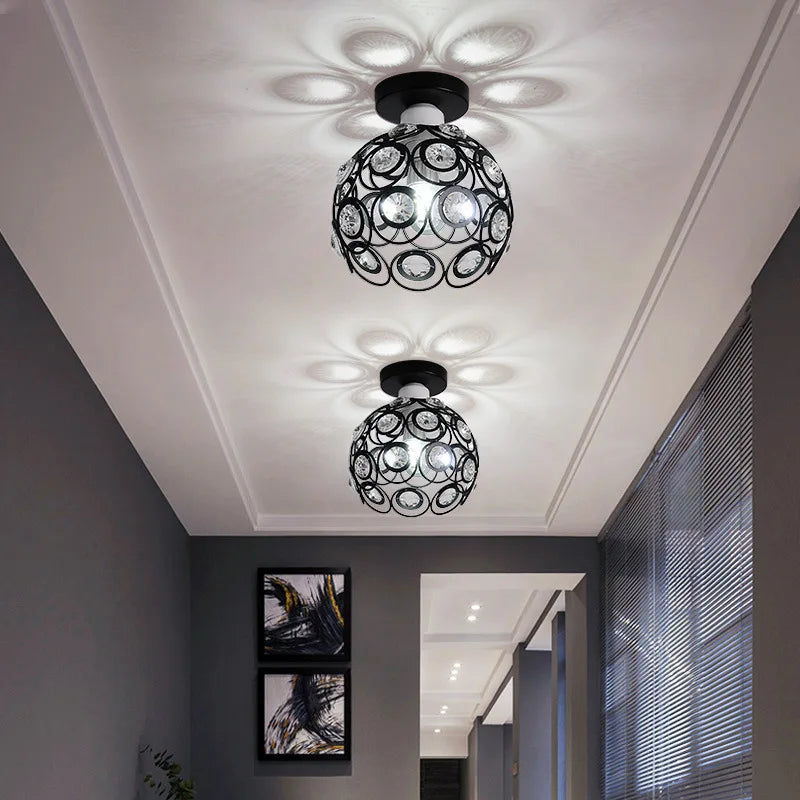 Afralia™ Crystal Flush Mount Chandelier for Hallway Foyer, Modern Hollow Carved Ceiling Light