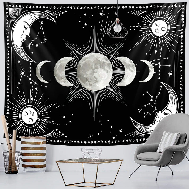 Afralia™ Sun & Moon Tapestry: Bohemian Hippie Yoga Mat Wall Decor