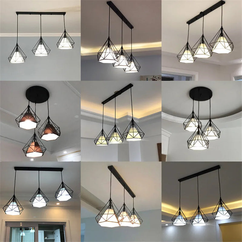 Afralia™ Modern Nordic Diamond Cage Pendant Light Chandelier for Living Room and Kitchen