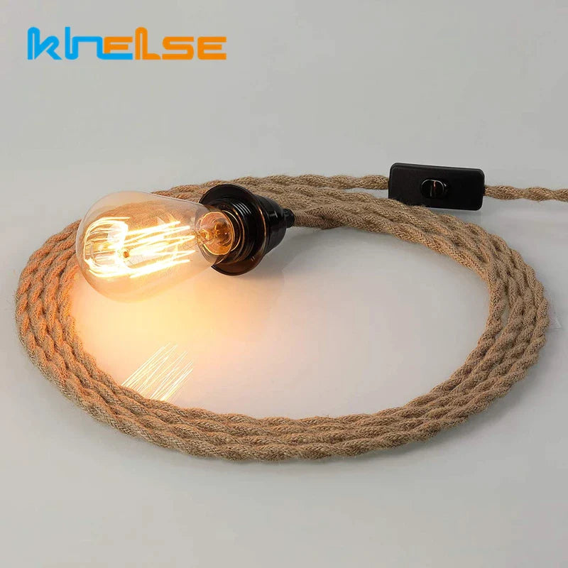 Afralia™ Vintage Hemp Rope LED Pendant Light Retro E27 Industrial Cafe Kitchen Lamps