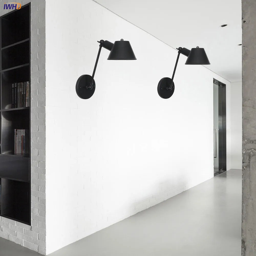 Afralia™ Black Swing Arm Wall Light Industrial Vintage Sconce, LED, Bedroom Loft Stair Lighting