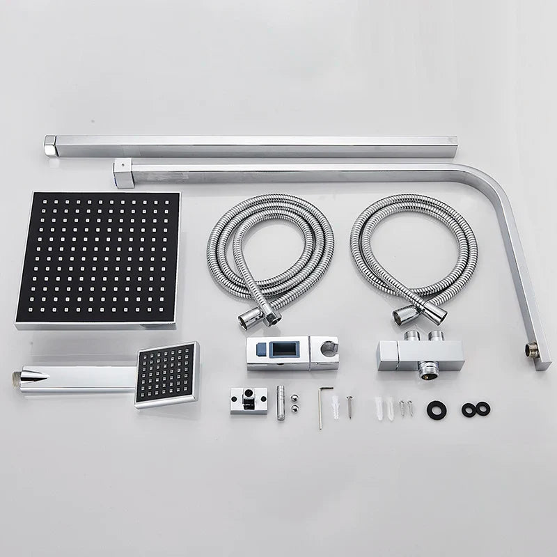 Afralia™ Chrome Bathroom Rainfall Shower Faucet Wall Mounted Mixer Tap Kit