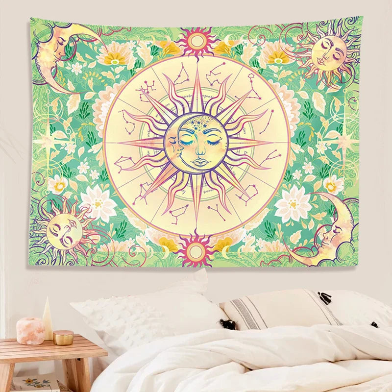 Bohemian Sun Moon Face Tapestry Art for Bedroom Living Room by Afralia™