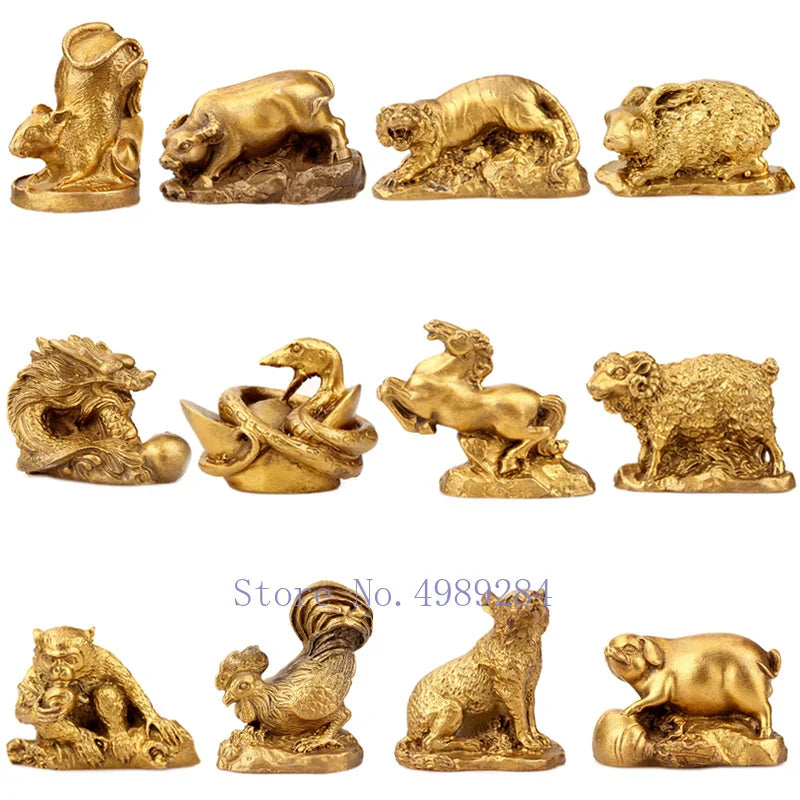Afralia™ Retro Brass Zodiac Animal Sculpture. Chinese Modern Home Decor Craft.
