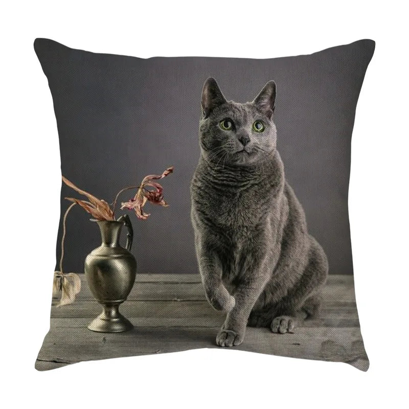 Afralia™ Cute Cat Sofa Cotton Linen Cushion Cover Pillowcase Home Decor Pillow