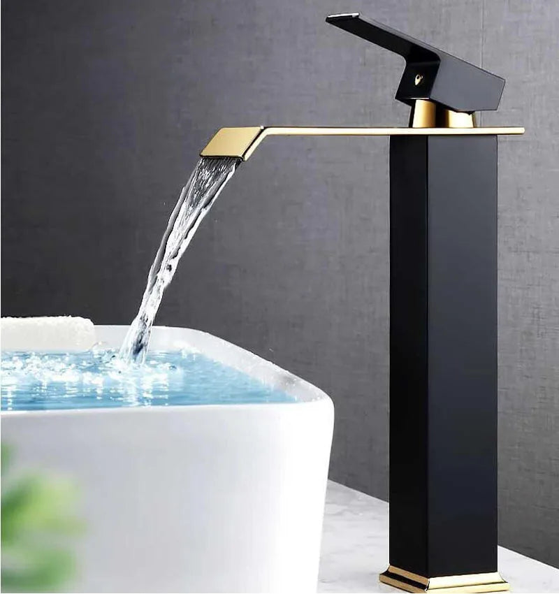 Afralia™ Black Gold Basin Faucet Deck Mounted Bathroom Sink Tap Cold Hot Water Mixer