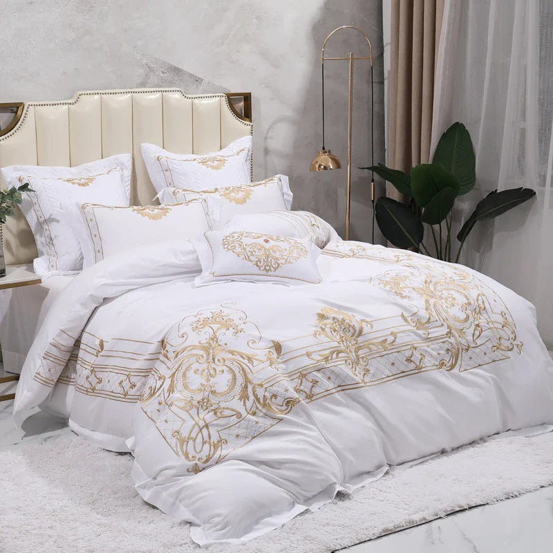 Afralia™ Luxury European Palace Style Bedding Set with Gold Embroidery