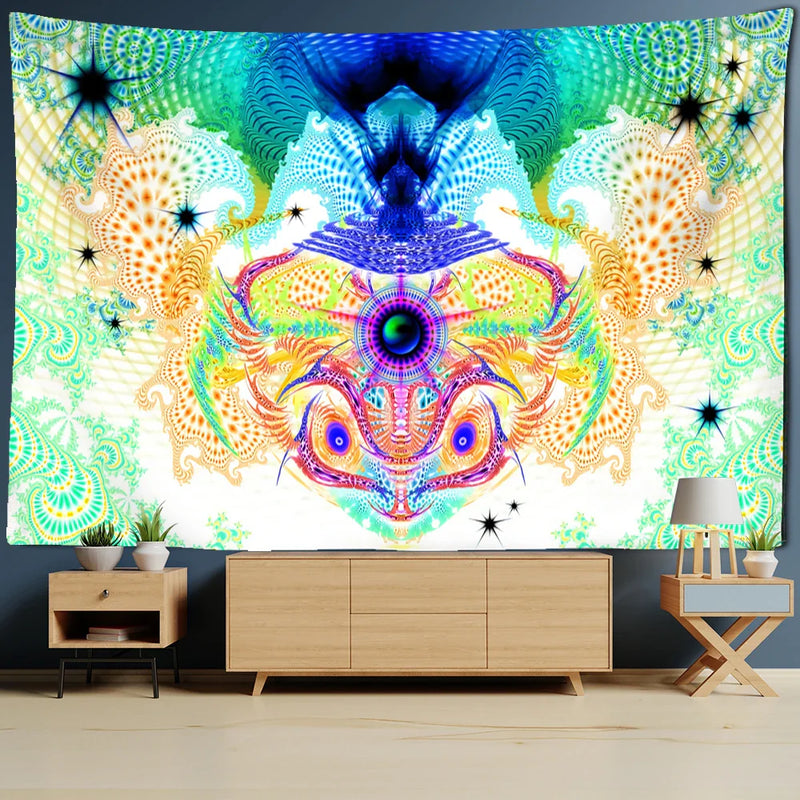 Psychedelic Eyes Tapestry Witchcraft Abstract Colorful Grim Reaper Hippie Home Decor by Afralia™