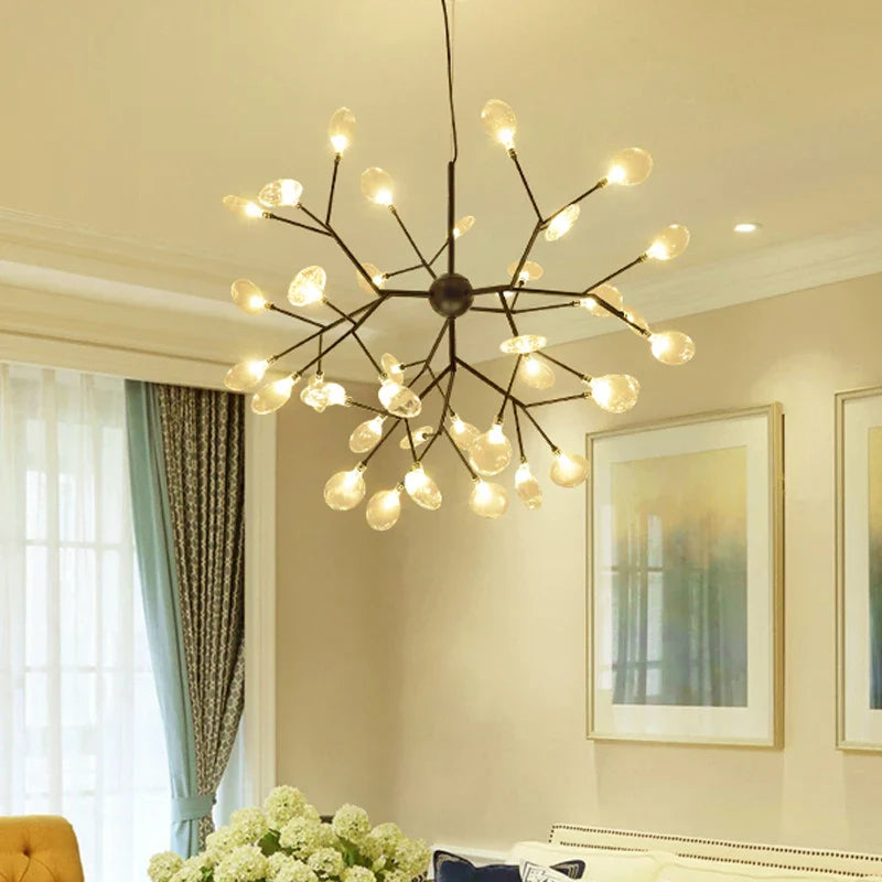 Afralia™ Heracleum Firefly Glass Ball Chandelier: Gold Luxury Lighting for Dining Kitchen Staircase