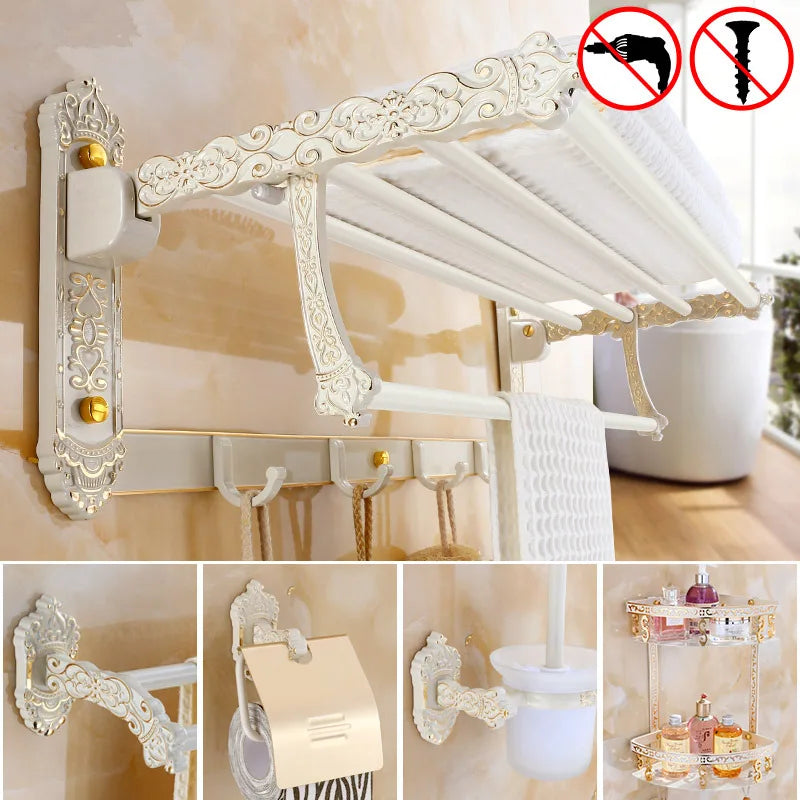 Afralia™ Aluminum Bath Hardware Set: Shelf, Towel Rack, Paper Holder, Brush Holder, Hooks