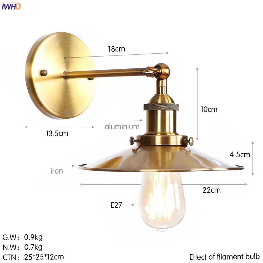 Afralia™ Antique Gold Rustic Wall Lamps Bathroom Stair Mirror Light Loft Decor Industrial