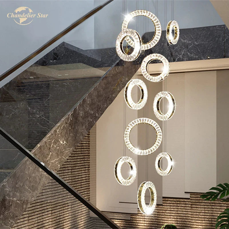 Afralia™ LED Crystal Chandelier Stainless Steel Pendant Light for Living Room