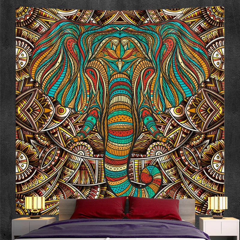 Afralia™ Elephant God Mandala Tapestry: Bohemian Home Decor Hippie Style Large Tapestry