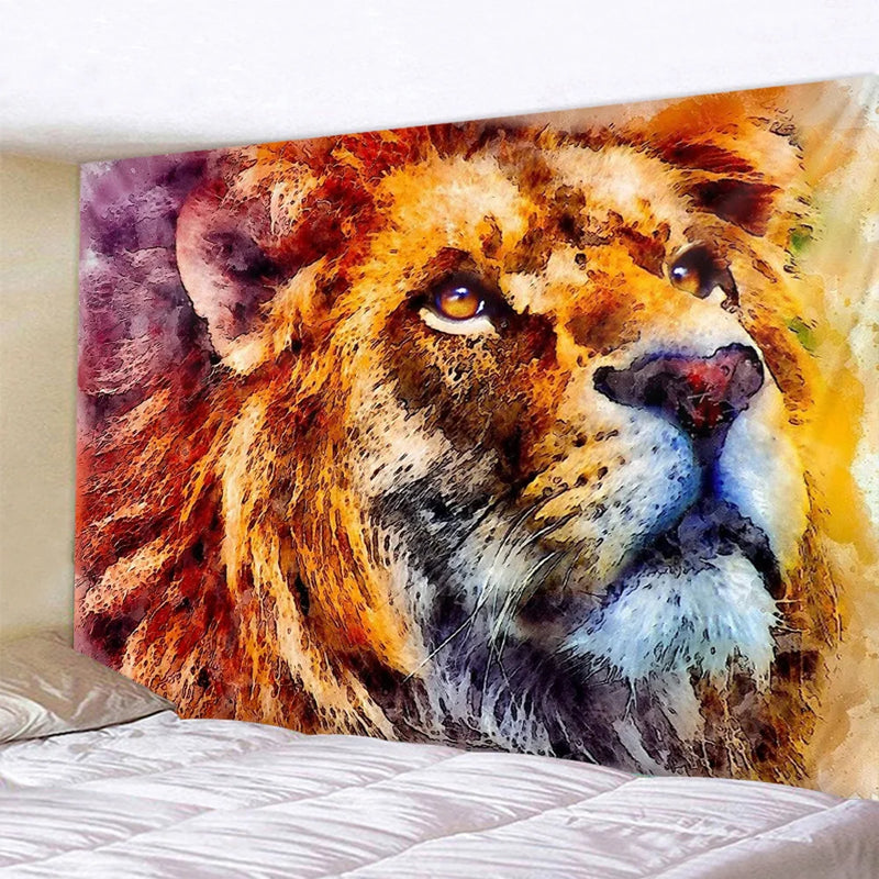 Afralia™ Lion Psychedelic Art Tapestry for Home Decoration Hippie Bohemian Living Room Wall Art