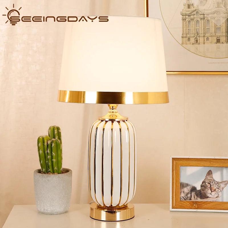 Afralia™ Modern Bedroom Ceramic Table Lamp for Home Luxury Post-Modern American Living Room Decor