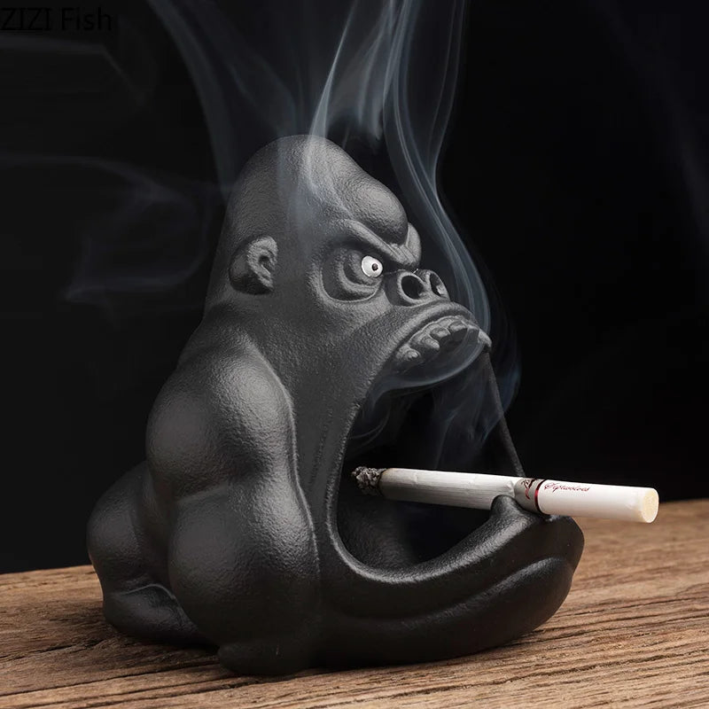 Afralia™ Orangutan Ceramic Cartoon Ashtray - Large Capacity Anti-ash for Living Room and Office