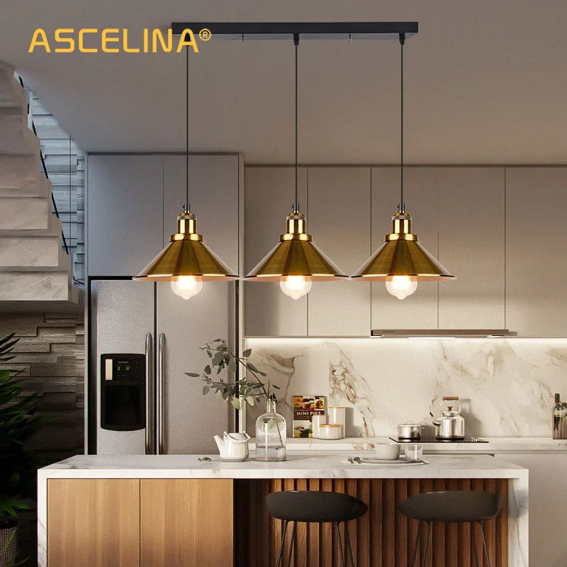 Afralia™ Retro Industrial Iron Chandeliers for Kitchen Bedroom Restaurant Home - Black/Gold 3 Heads