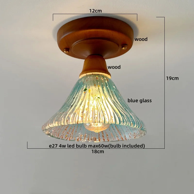 Afralia™ LED Glass Wood Ceiling Light Modern Plafondlamp for Living Room