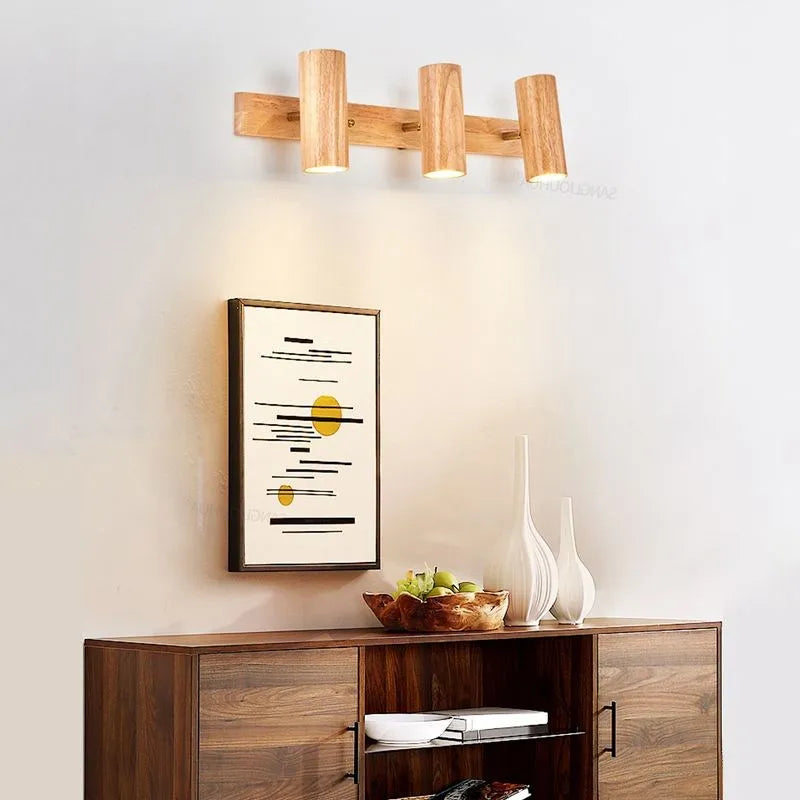 Afralia™ Nordic LED Multihead Walnut Rotatable Bedside Wall Lamp for Indoor Lighting