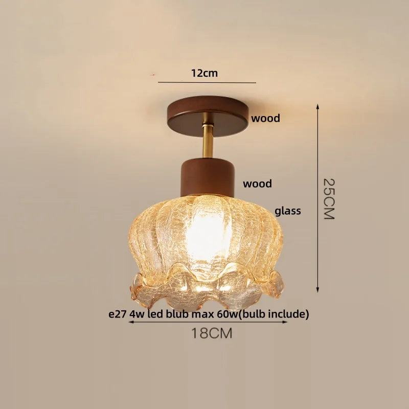 Afralia™ Modern Wood Glass LED Ceiling Light Fixture for Home Lighting
