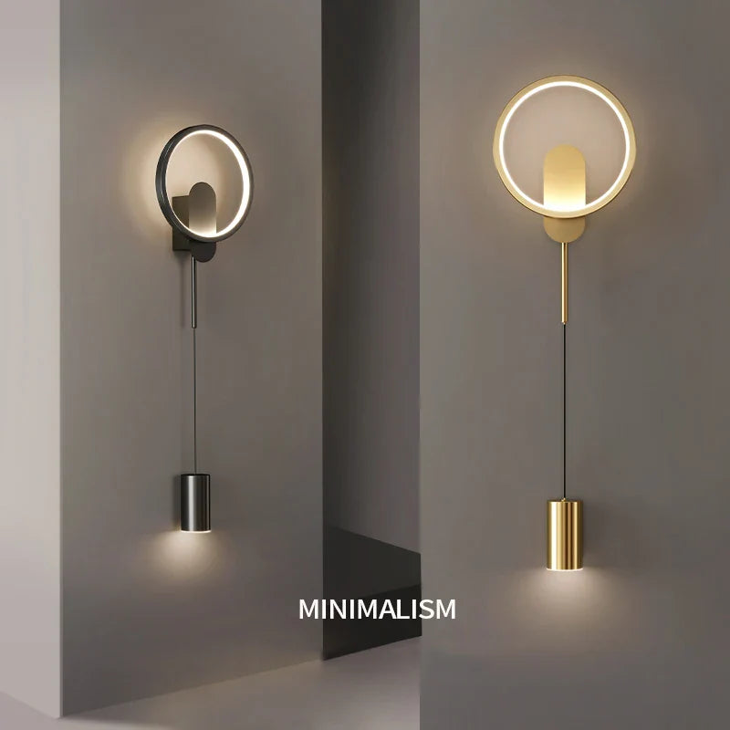 Afralia™ Modern Brass LED Hanging Wall Sconce for Living Room Bedroom Kitchen Balcony