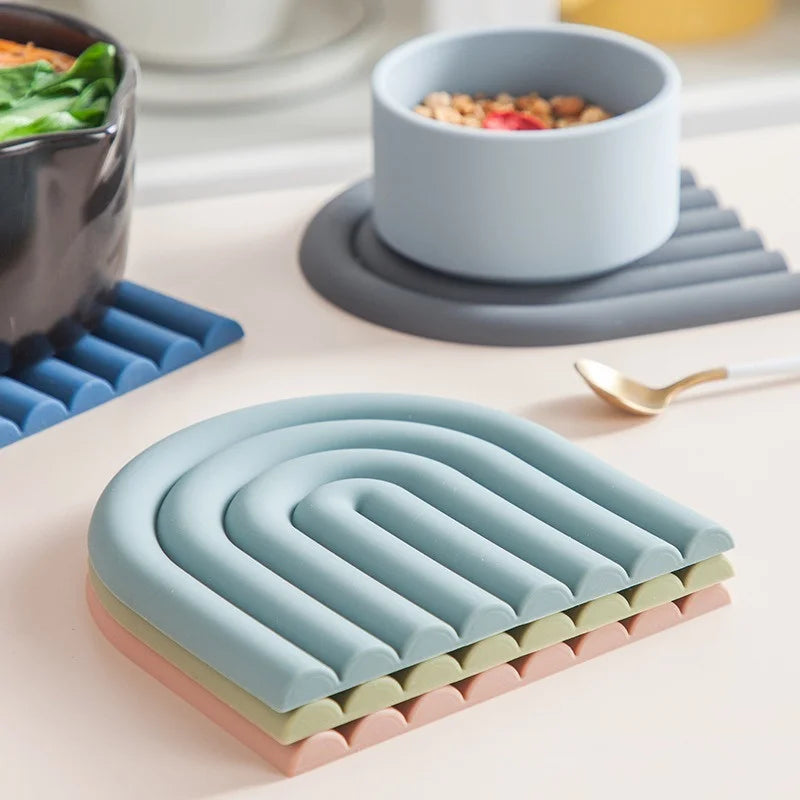 Afralia™ Rainbow Silicone Coaster Set - Heat Resistant Kitchen Pan Pad & Placemat