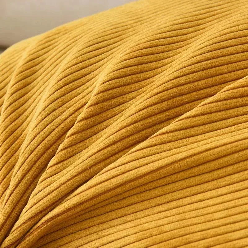 Afralia™ Yellow & White Stripes Corduroy Patchwork Pillow Cover