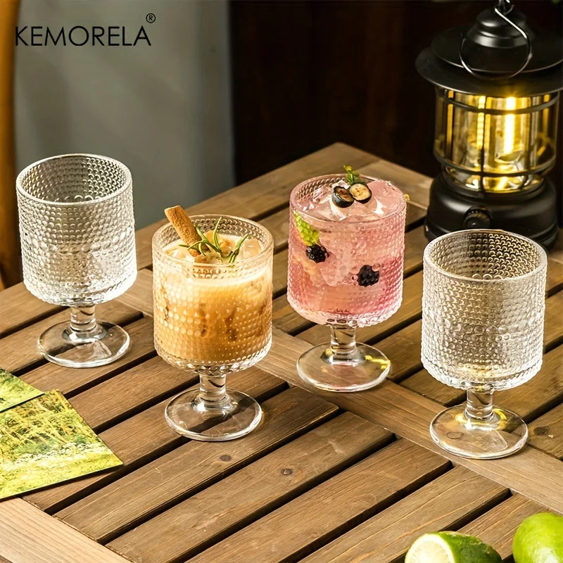 Afralia™ Vintage Hobnail Iced Beverage Goblets - Set of 4 | Classic Glassware for Parties and Bars