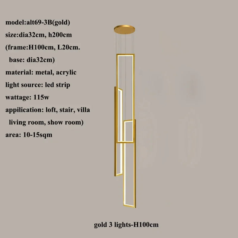 Afralia™ LED Rectangle Staircase Chandeliers Pendant Lighting Modern Living Room Decor