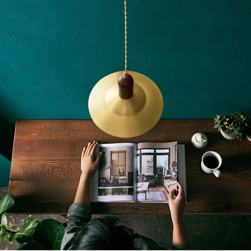 Afralia™ Modern Copper Wood LED Pendant Lamp for Living Dining Bedroom, Nordic Design