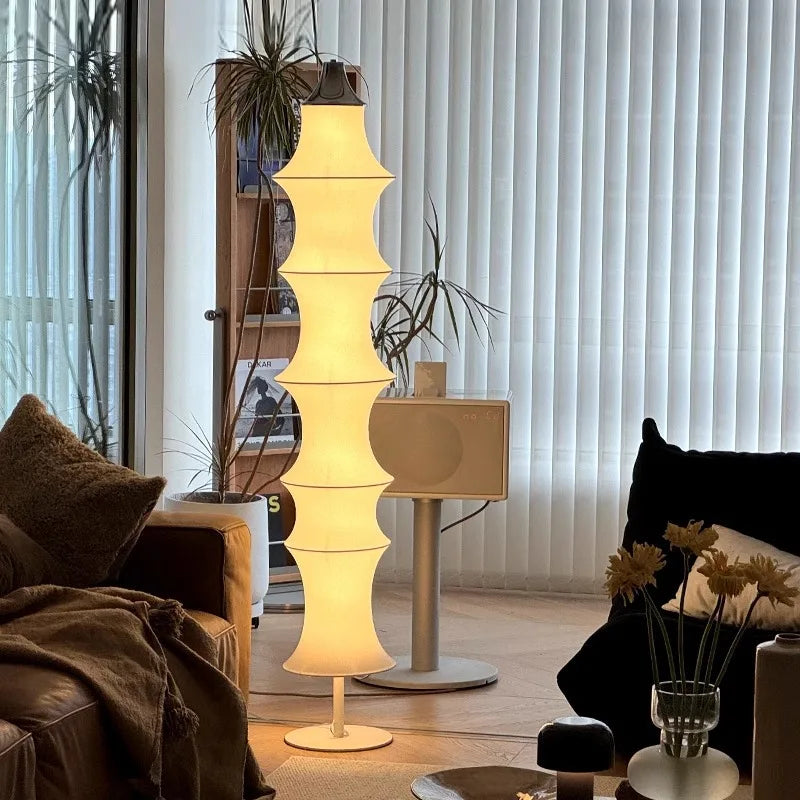 Afralia™ Cream Silk Japanese LED Floor Lamp for Modern Living Room Décor