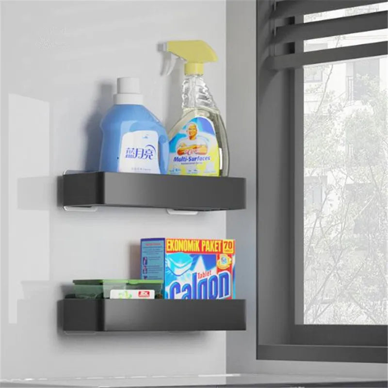 Afralia™ Black Aluminum Bathroom Corner Shelf Wall Mounted Storage Holder