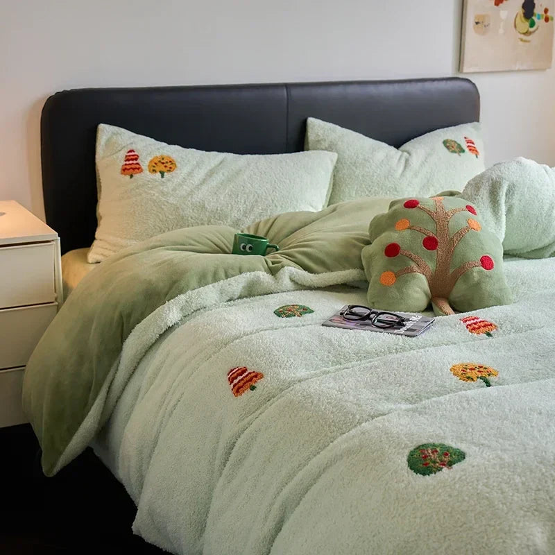 Afralia™ Full Matte Ant Velvet Winter Duvet Set Queen Bedding Warmth Fluffy Blanket