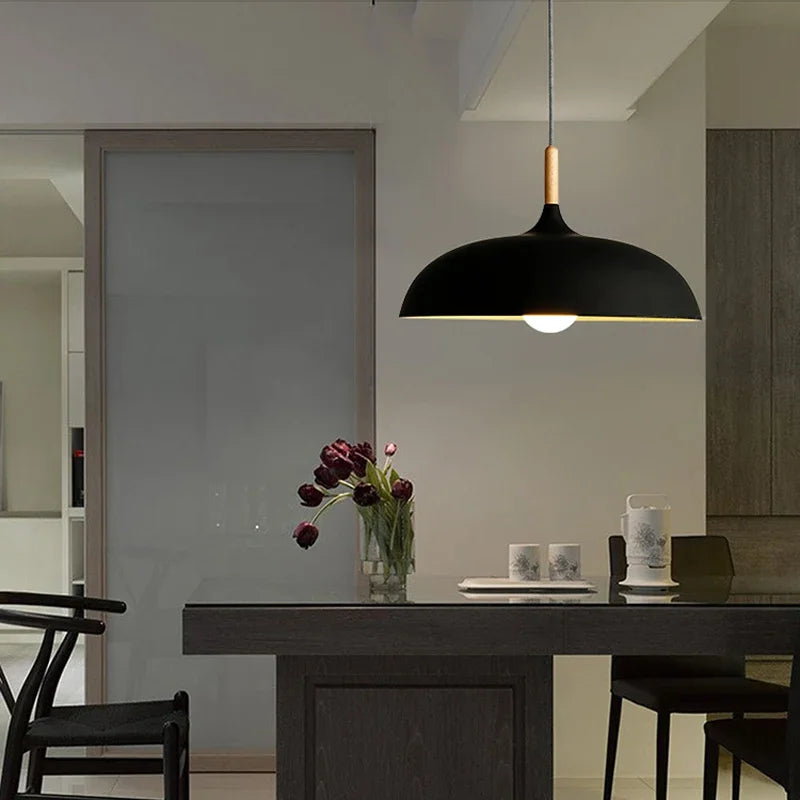 Afralia™ Wood & Aluminum Pendant Lamps, Modern E27 Hanging Lights for Dining Room Kitchen