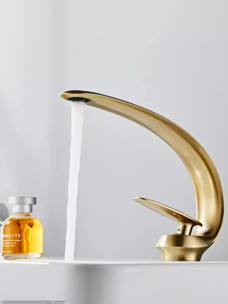 Afralia™ Brushed Gold Basin Faucet - Single Handle Bathroom Sink Faucet