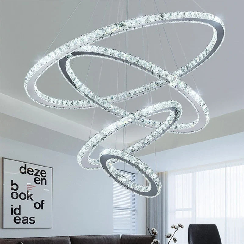 Afralia™ Gold Gloss LED Crystal Ring Chandelier for Modern Luxury Living Room